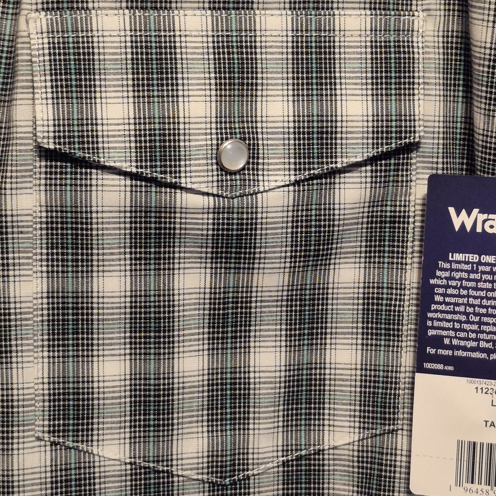 NWT LARGE TALL Luxury Wrangler Western Men's Black & White Plaid Shirt - Picture 5 of 15